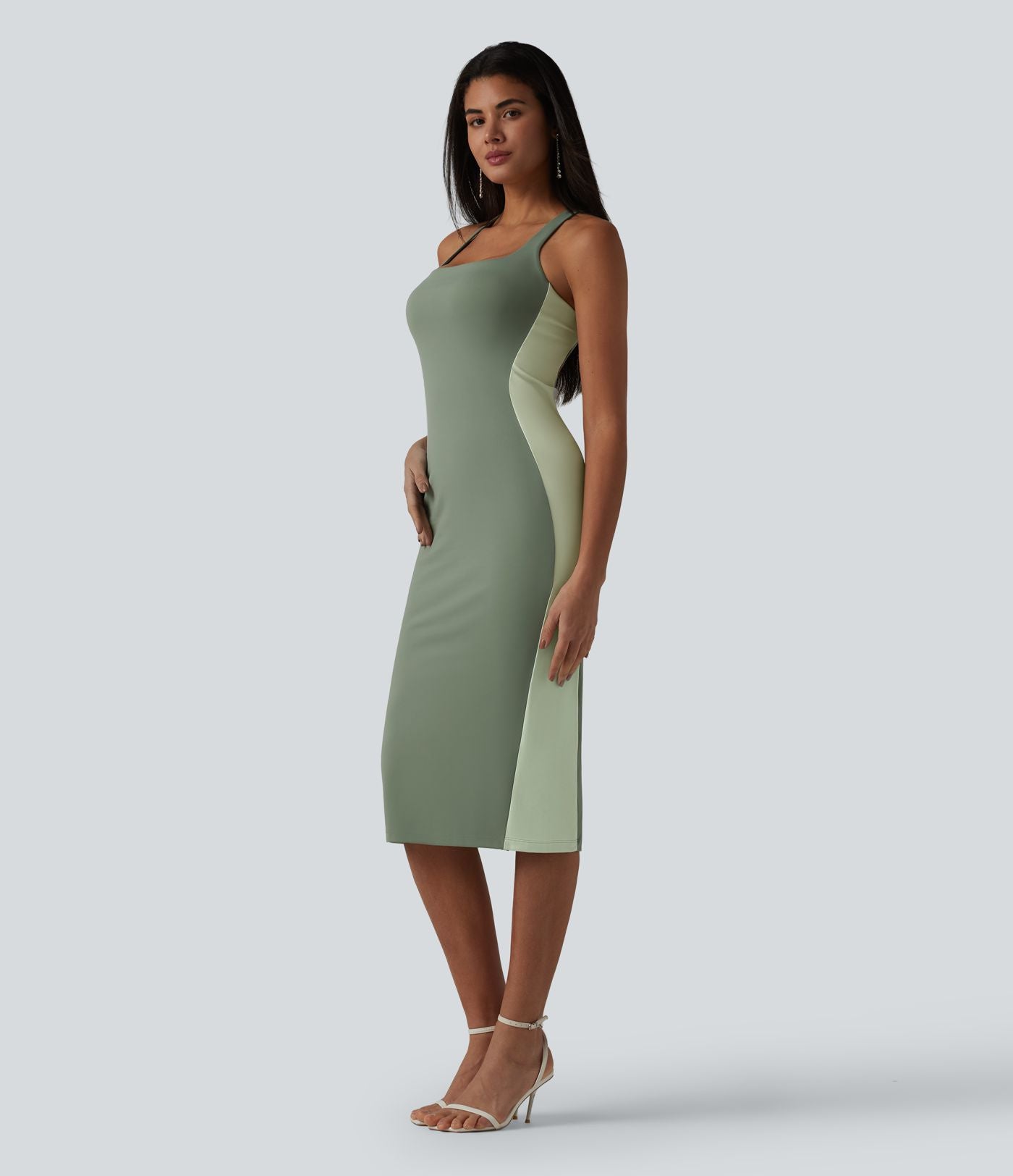 Robe midi moulante SoftlyZero™ Airy effet frais InstantCool color block avec brassière intégrée, effet gainant, short gainant intégré et bretelles croisées, accès facile Easy Peasy, protection solaire UPF50+