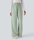 Pantalon décontracté jambe large taille haute avec cordon de serrage et poches