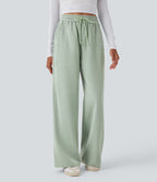 Pantalon décontracté jambe large taille haute avec cordon de serrage et poches