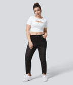 Halara Flex™ Jean Skinny Grande Taille Casual en Tricot Extensible Taille Mi-Haute avec Bouton et Fermeture Éclair et Plusieurs Poches