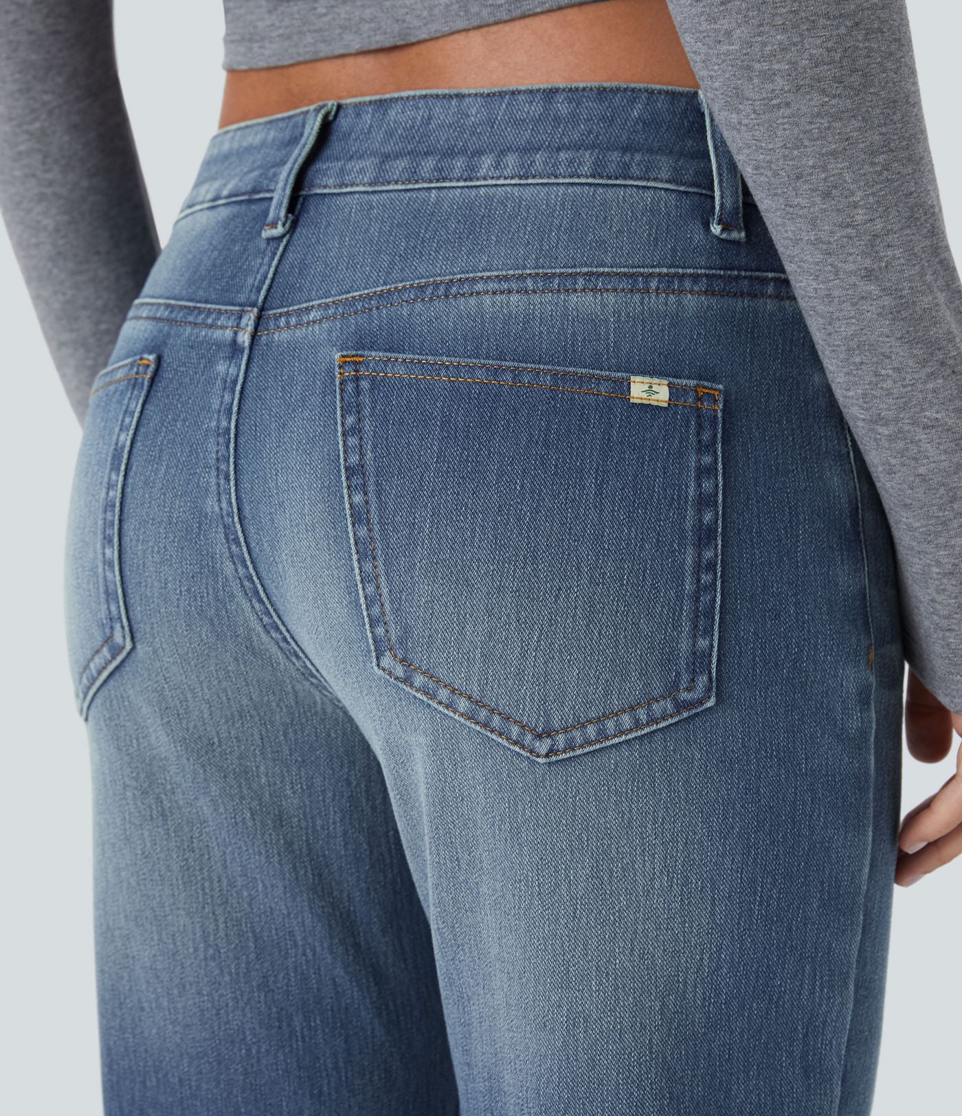 Jean bootcut délavé Halara Flex™ taille basse avec bouton, fermeture éclair et poches multiples