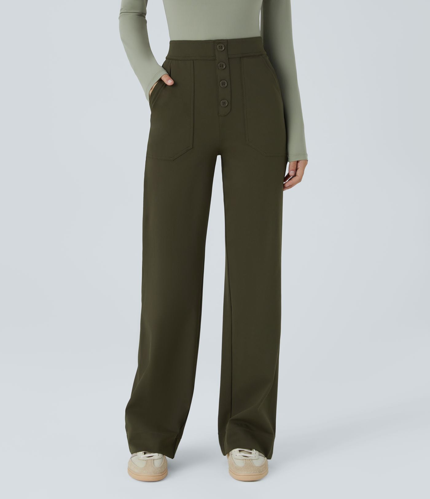 Pantalon coupe droite taille haute DayStretch avec poches