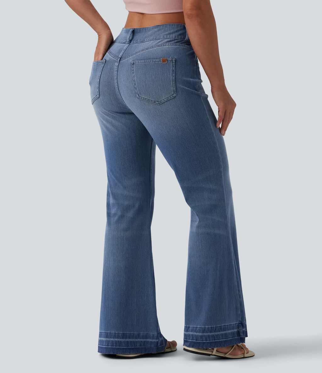 Halara Flex™ Jean évasé casual asymétrique taille mi-haute avec poches