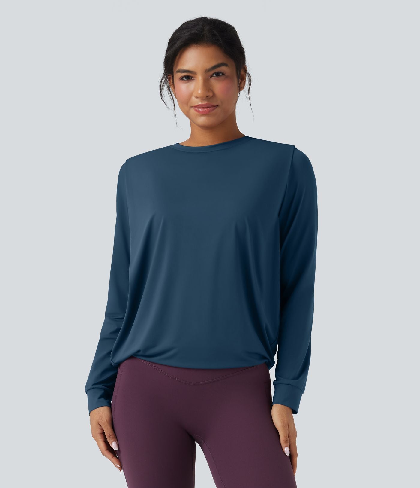 Haut de sport yoga col rond manches longues froncé - UPF50+