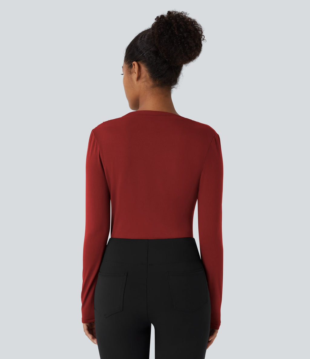 Cowl Neck Ruched Long Sleeve Slim Work Top