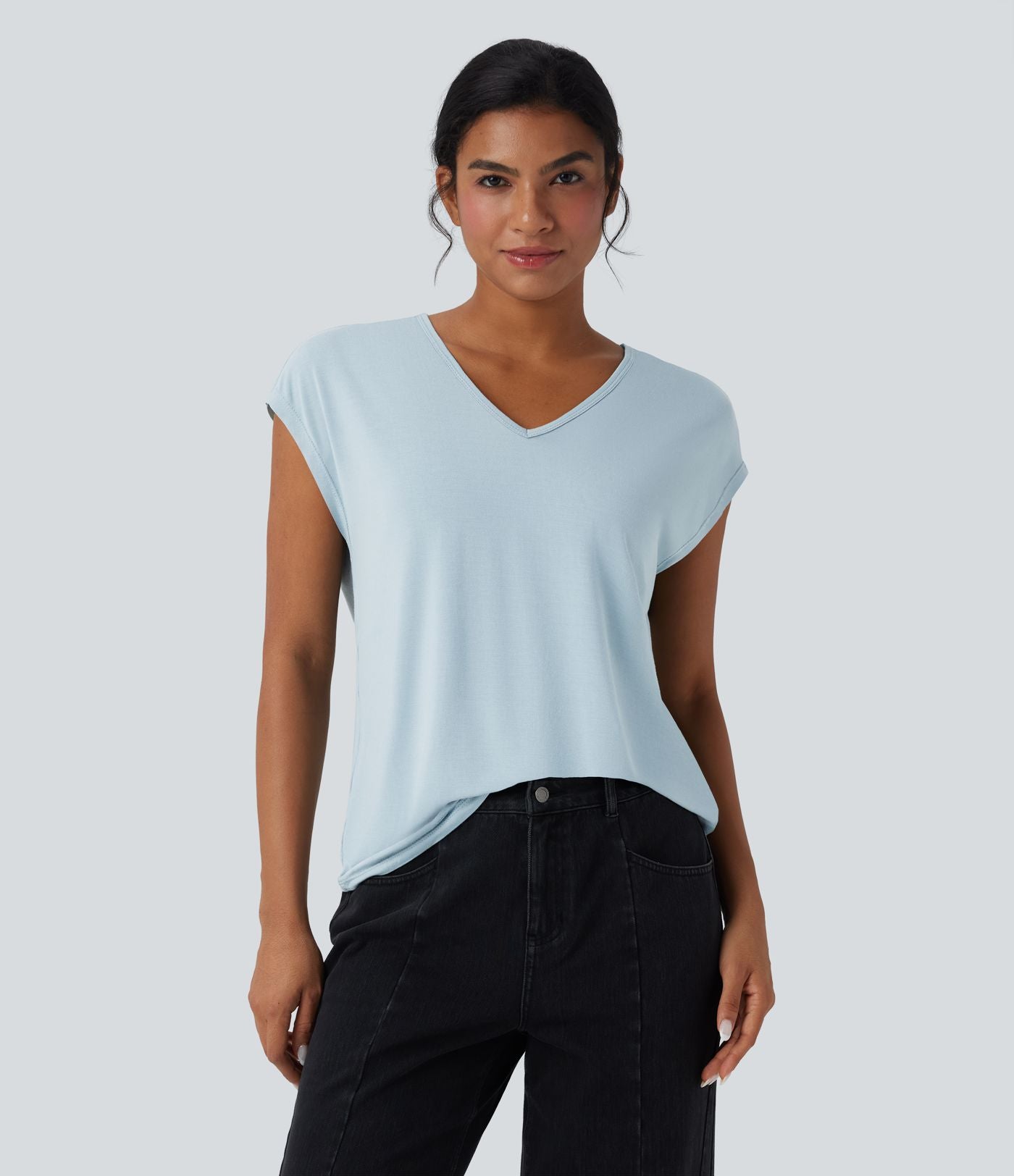 T-shirt casual col V manches courtes