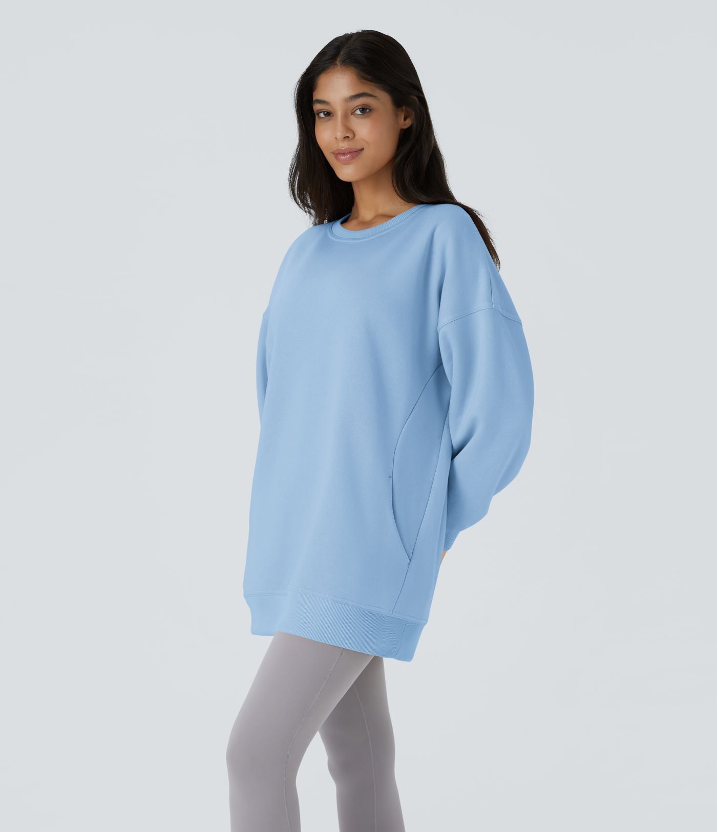 Sweat-shirt décontracté en polaire, col rond, manches longues, poches latérales, coupe oversize