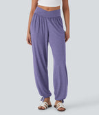 Pantalon de jogging décontracté à taille haute croisée avec poches latérales et cordon de serrage