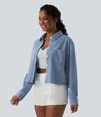 Halara Flex™ Chemise en denim col classique manches longues avec poche