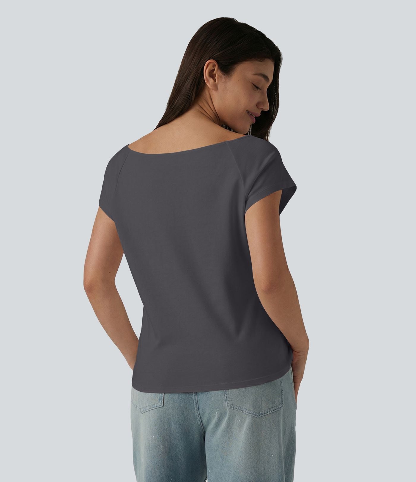 T-shirt décontracté col bateau manches courtes coton