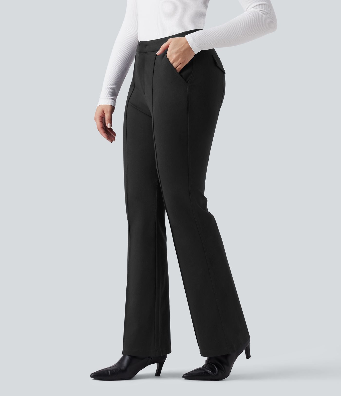 Pantalon tailleur évasé taille haute avec poches