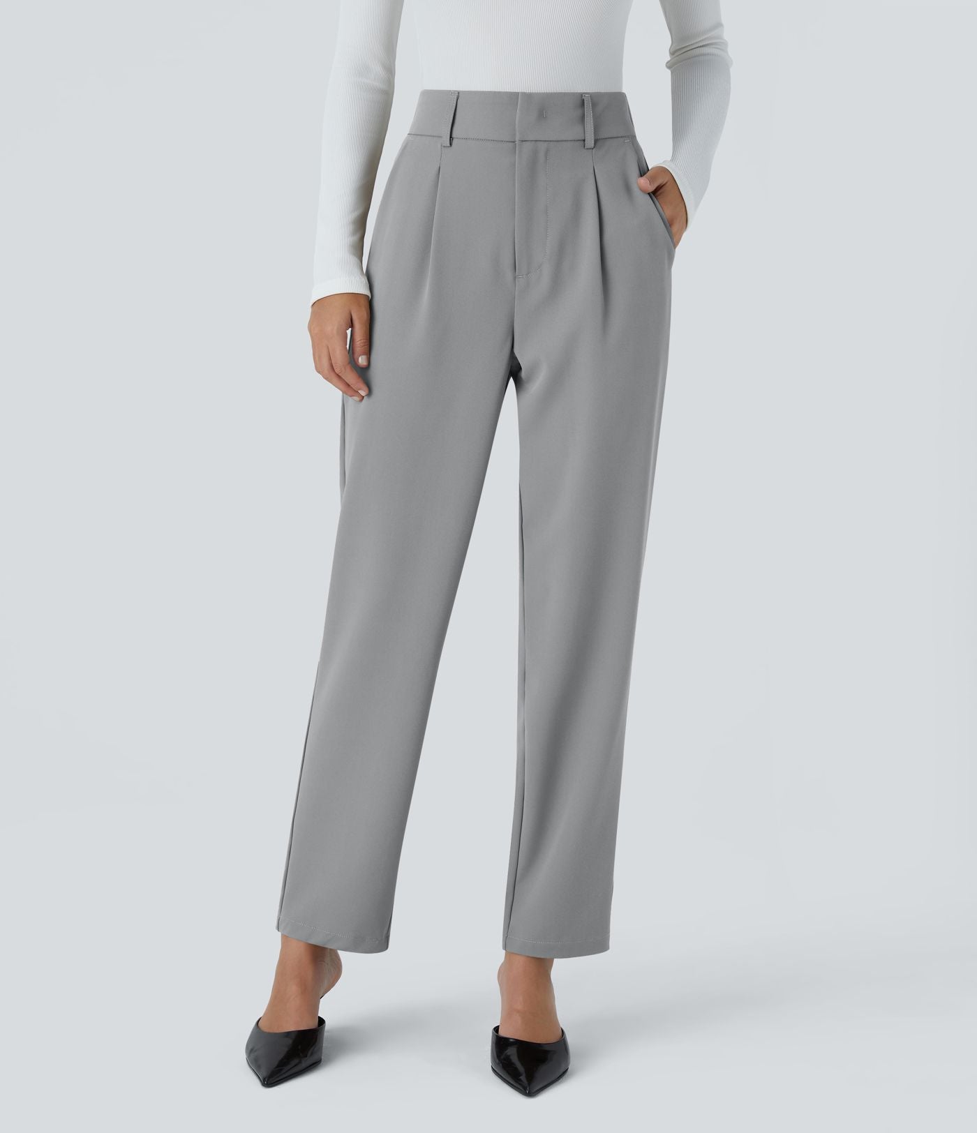 Pantalon tailleur Halara Flex™ fuselé uni, taille haute, avec poches