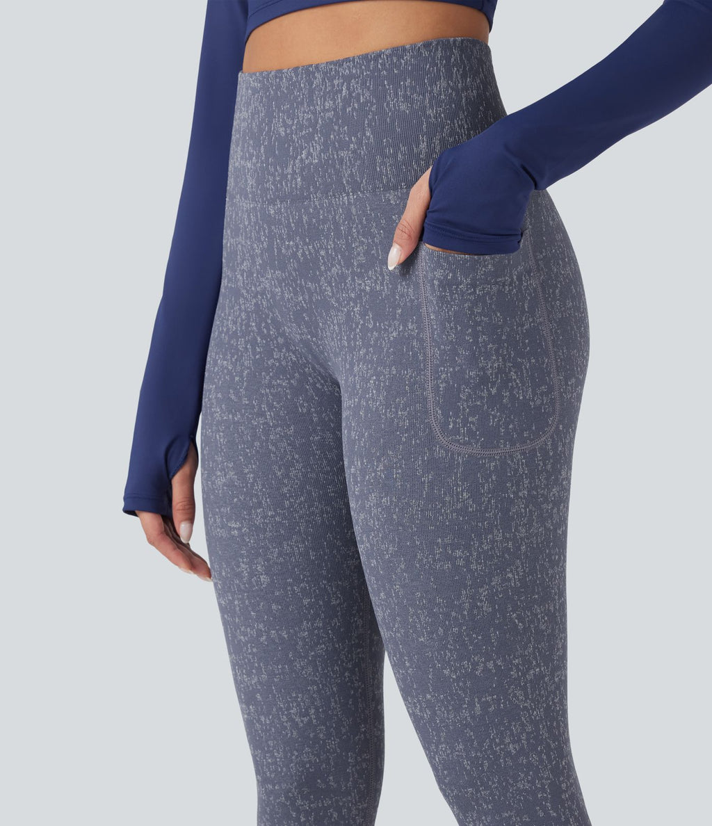 Legging yoga 7/8 taille haute moucheté sans couture OneForm Seamless Flow avec poches