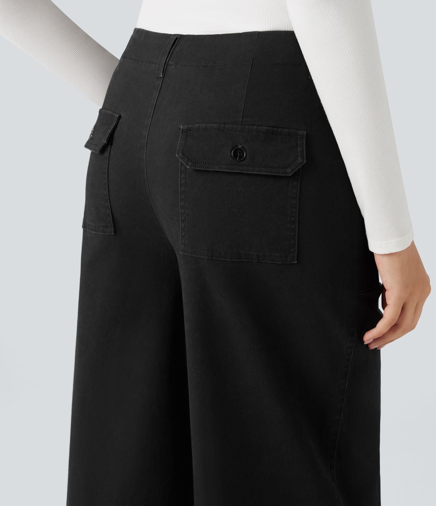 Pantalon chino coton jambes larges taille mi-haute avec poches