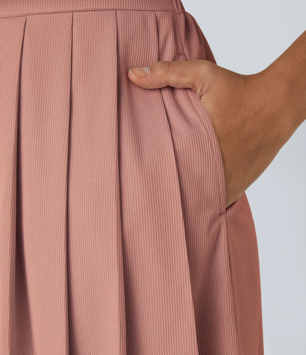 Combishort Fluide Col en V Plissée Manches Courtes Poche Latérale Gaufrée