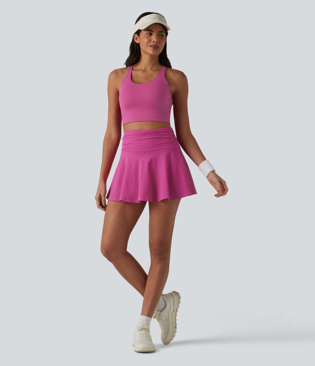 Jupe mini évasée 2-en-1 de tennis taille haute à séchage rapide, avec poches – Protection UPF 40+