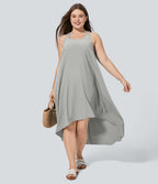 Breezeful™ Dos Nu Racerback Poche Latérale Haut Bas Fluide Midi Séchage Rapide Décontracté Robe Grande Taille