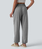 Jogging casual large taille haute à cordon de serrage avec poches