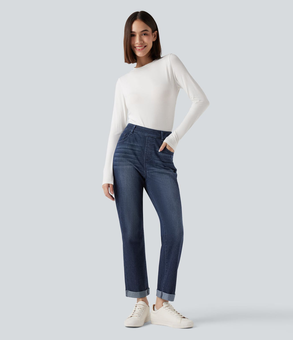 Jean décontracté Halara Flex™ ajusté taille haute ourlet retroussé avec poches