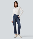Jean décontracté Halara Flex™ ajusté taille haute ourlet retroussé avec poches