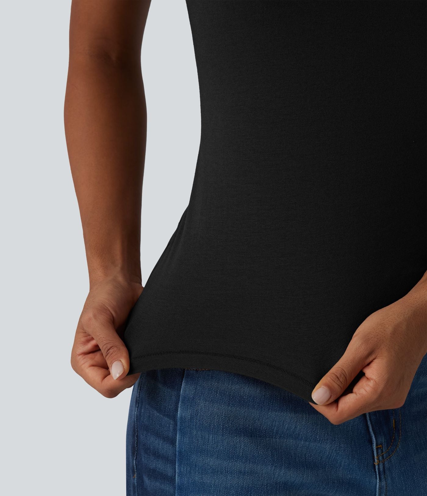 Halara T-shirt décontracté en jersey de coton col V manches courtes avec soutien-gorge intégré bonnets B-DD