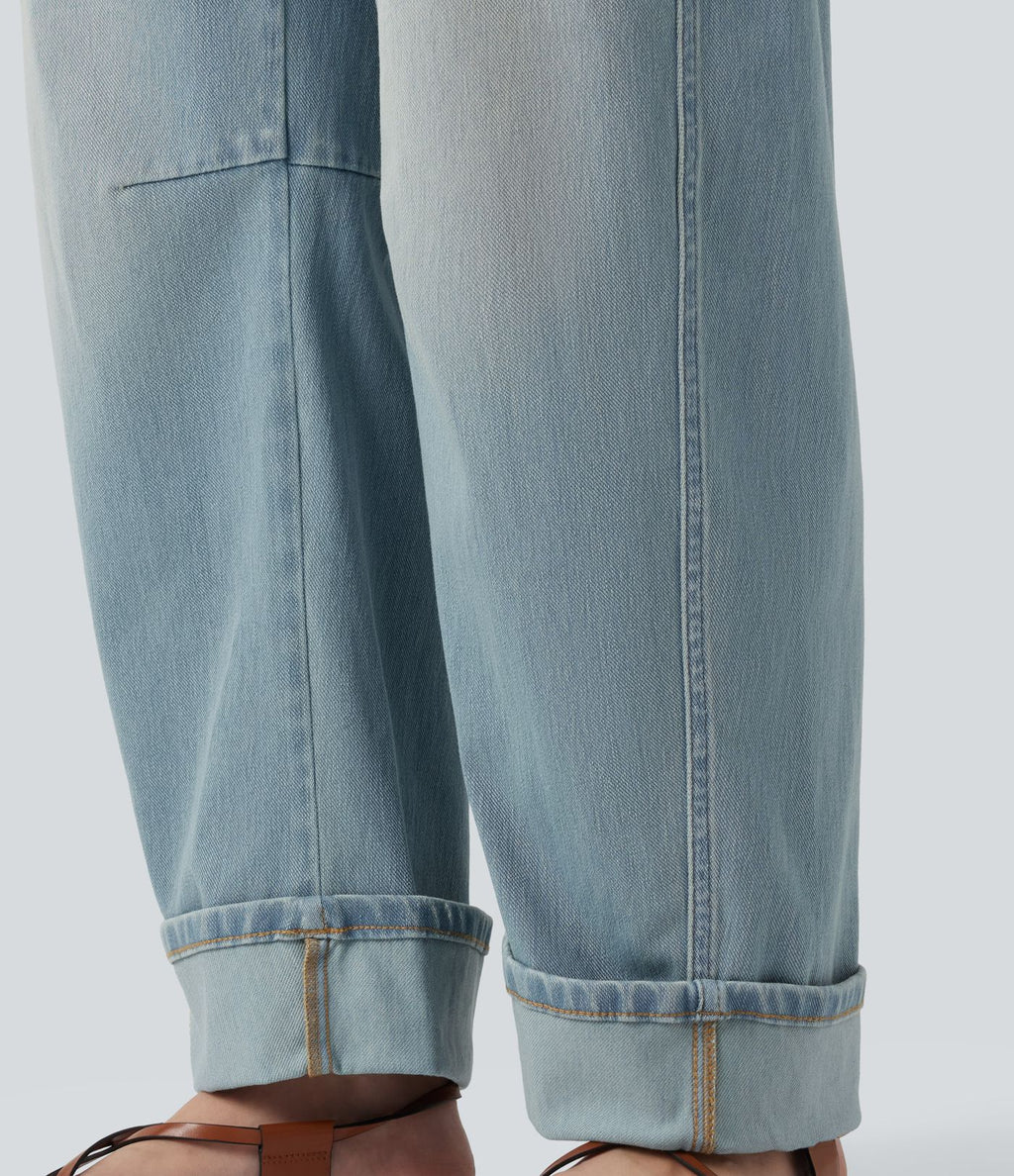 Jean coupe barrel Halara Flex™ taille basse à revers avec poches