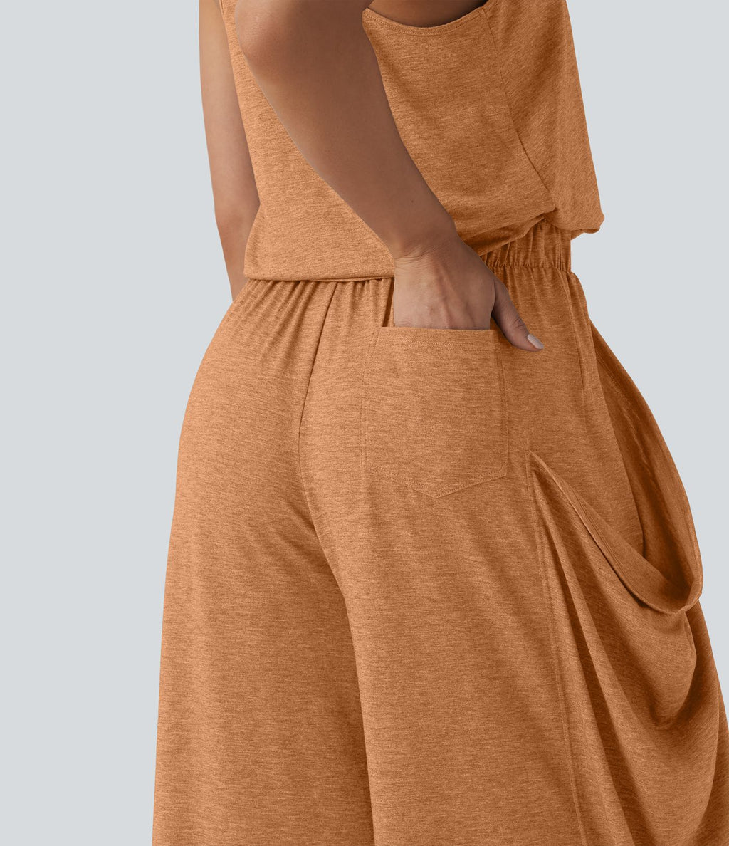 Combinaison décontractée à découpe sans manches jambes larges avec poches, édition Easy-Peezy