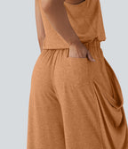 Combinaison décontractée à découpe sans manches jambes larges avec poches, édition Easy-Peezy