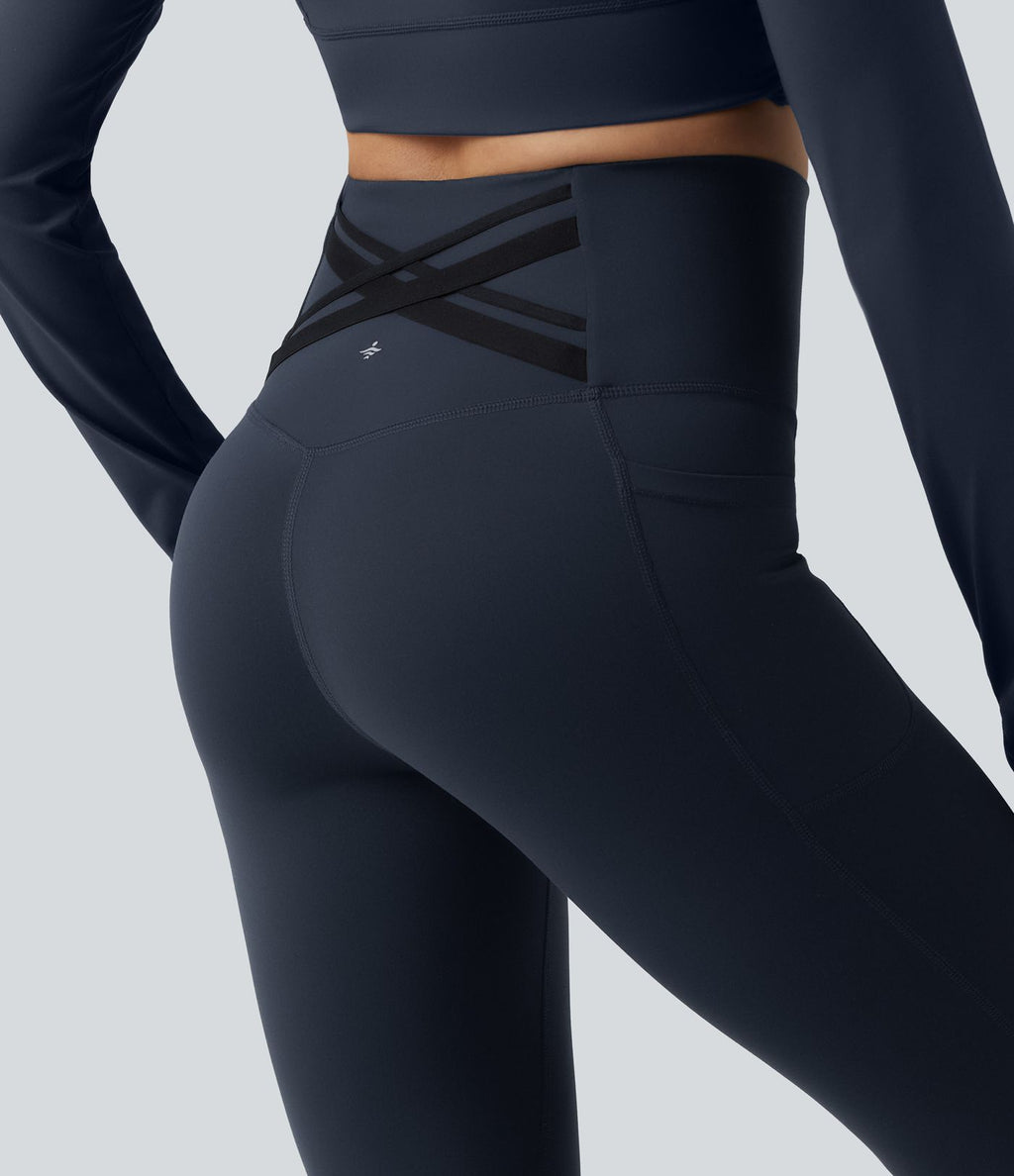 Legging de sport bootcut Halara Ultrasculpt™ taille haute gainant dos croisé avec poches