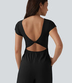 Combinaison casual dos ouvert torsadé avec soutien-gorge intégré et poches – Easy Peasy