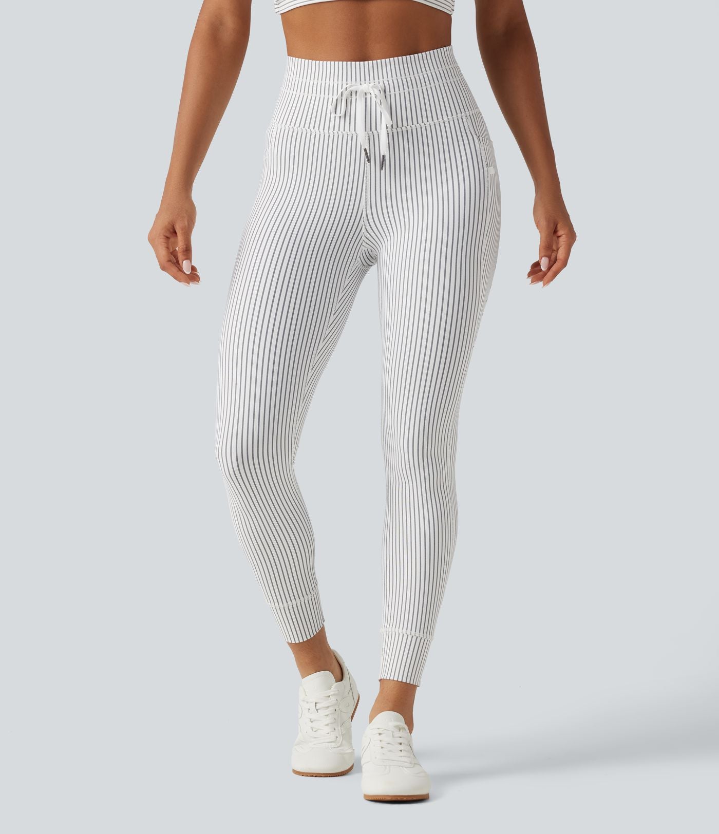 Legging de yoga rayé taille haute avec cordon de serrage et poches