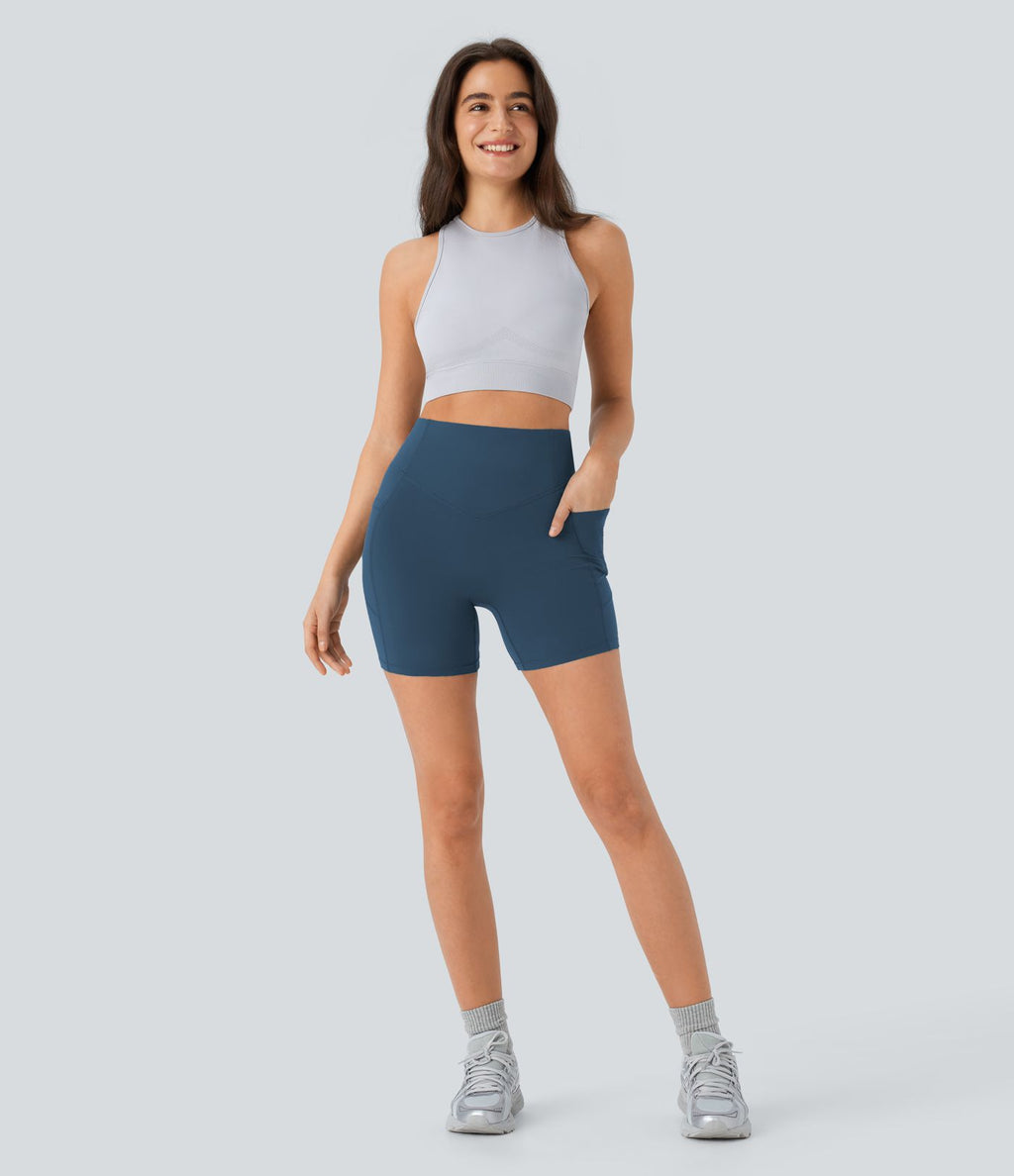Short cycliste 12,5 cm d'entraînement gainant galbant taille haute avec effet scrunch et poches Halara UltraSculpt™