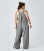 Salopette Casual Grande Taille en Gaufré avec Bretelles Ajustables Boutons et Poches Multiples
