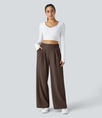 Pantalon Tailleur Large Fluide Halara Flex™ Gaufré Taille Haute Poches Latérales