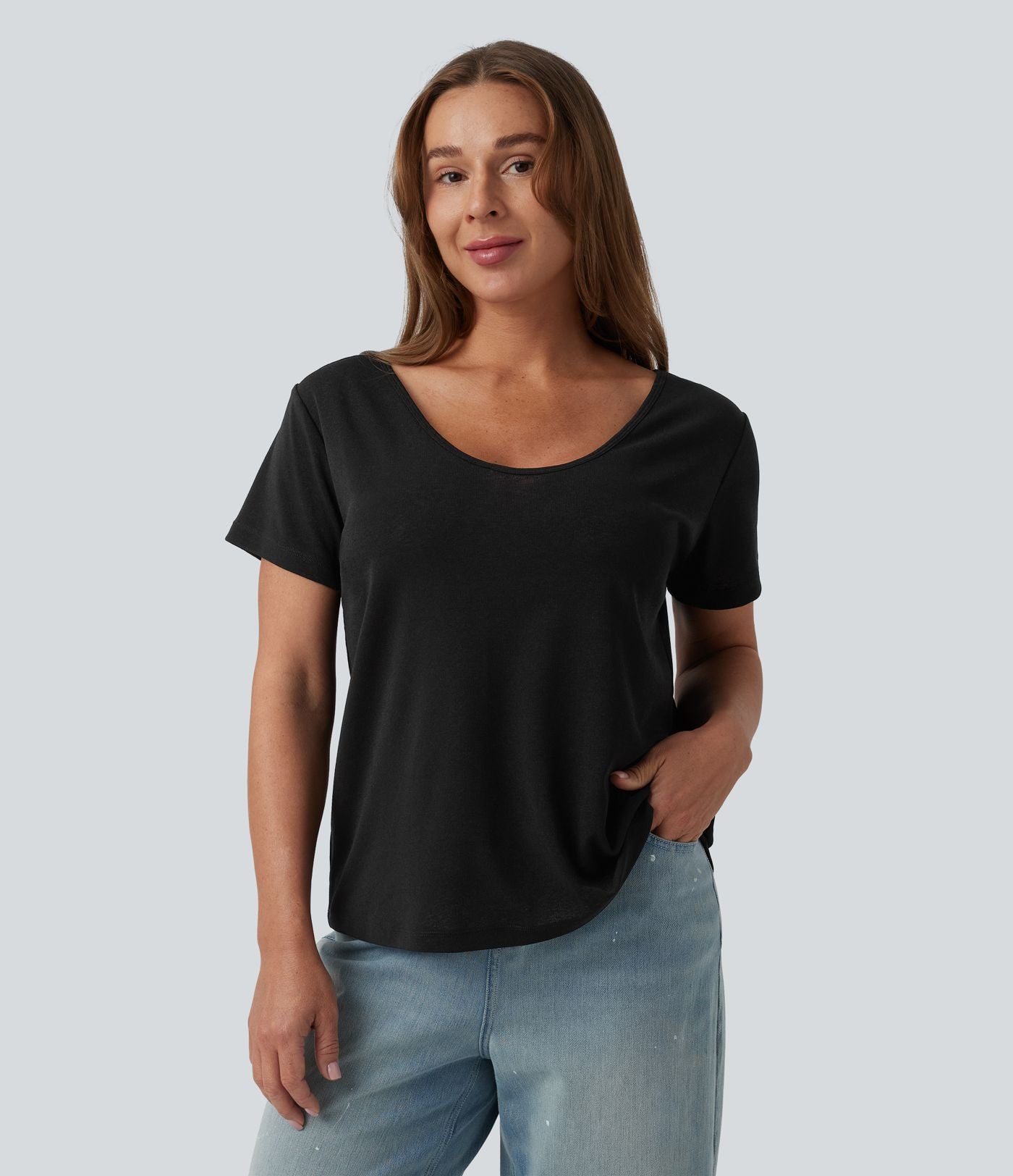 T-shirt casual col V manches chauve-souris dos nu à bretelles croisées