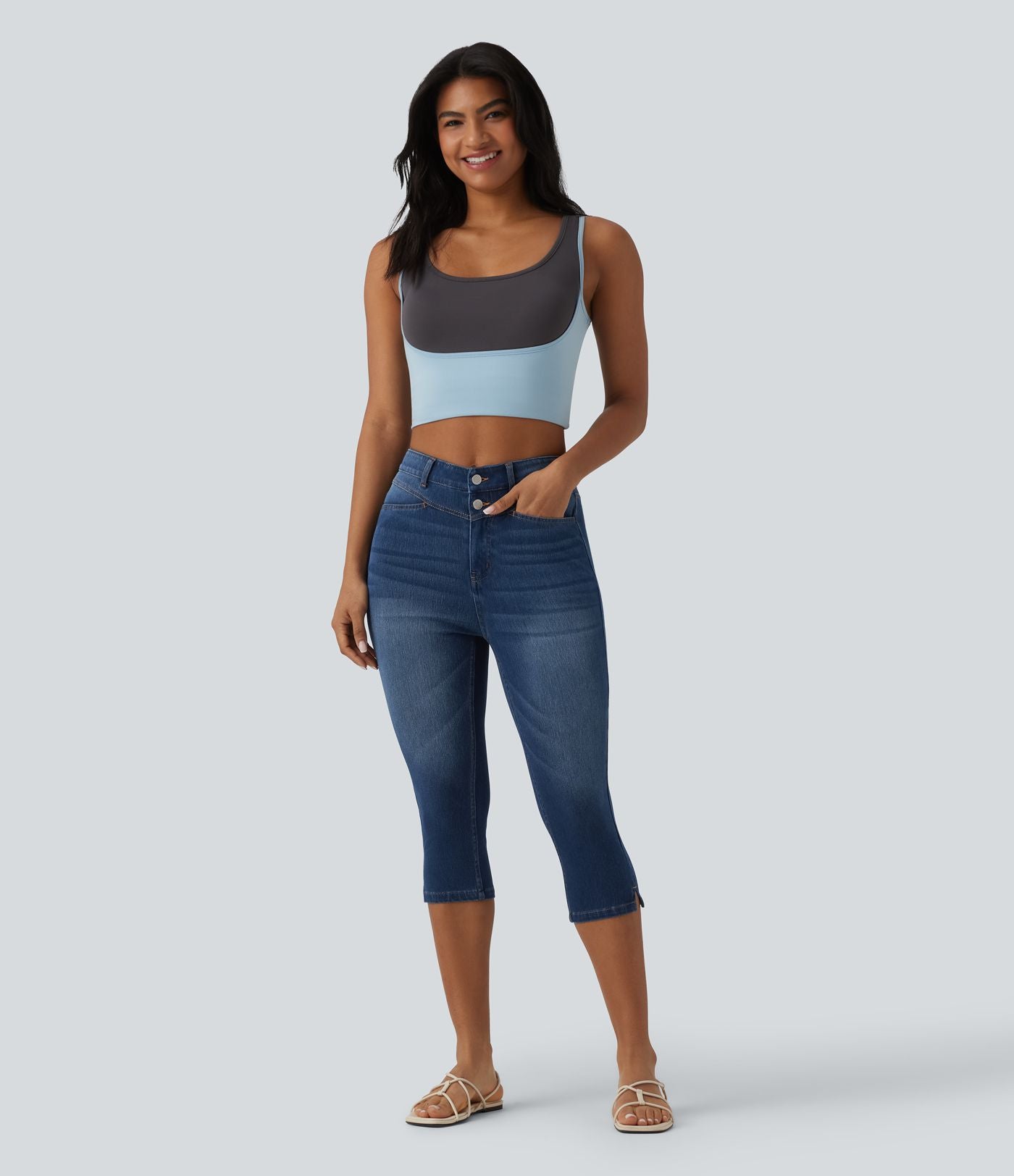 Halara Flex™ Jean slim casual capri taille haute avec fentes et poches