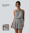 Combishort casual plissé col licou sans manches avec dos à nouer et poches – Easy Peasy