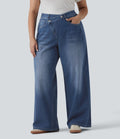 Jean large Halara Flex™ ample casual délavé taille haute asymétrique grande taille avec poches