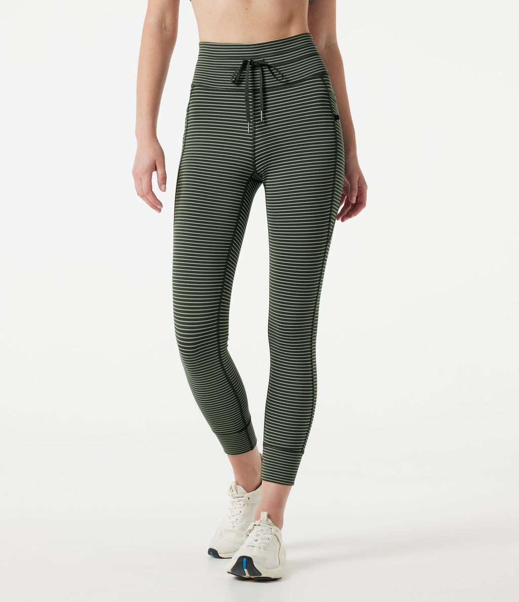 Legging de yoga rayé taille haute avec cordon de serrage et poches