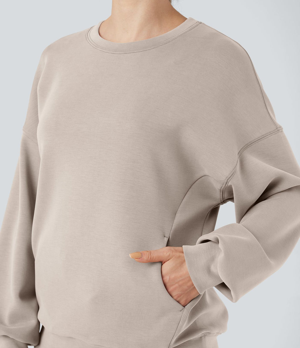 Sweat-shirt décontracté SpacerTek™ col rond, manches longues et dos croisé, avec poches