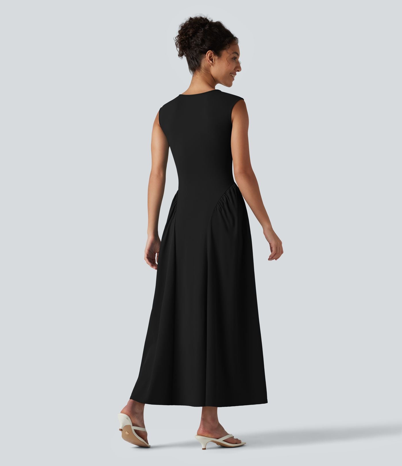 Robe longue casual fluide col U sans manches avec poches