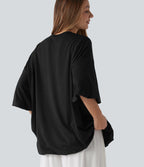 Top casual oversize col rond à manches mi-longues et ourlet boule