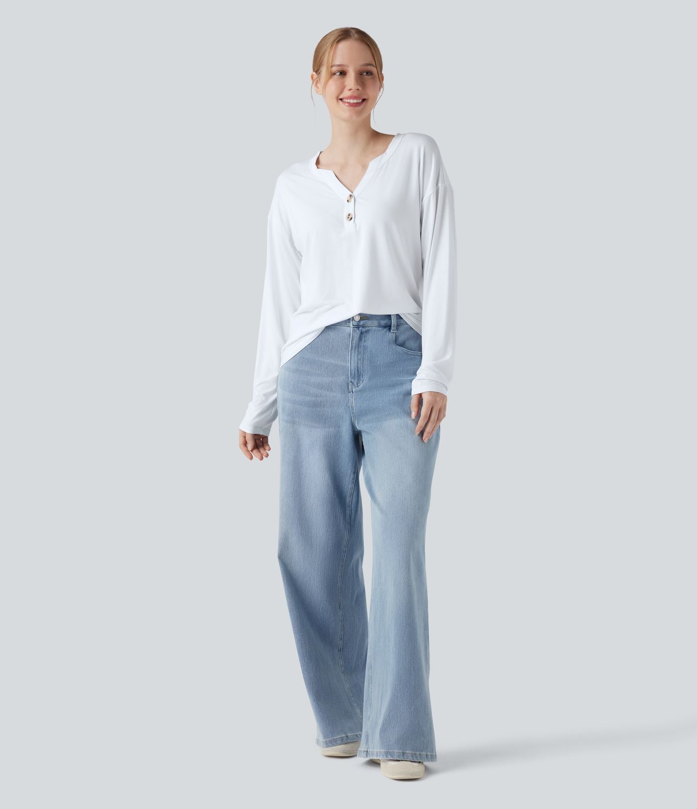 T-shirt col Henley à manches longues