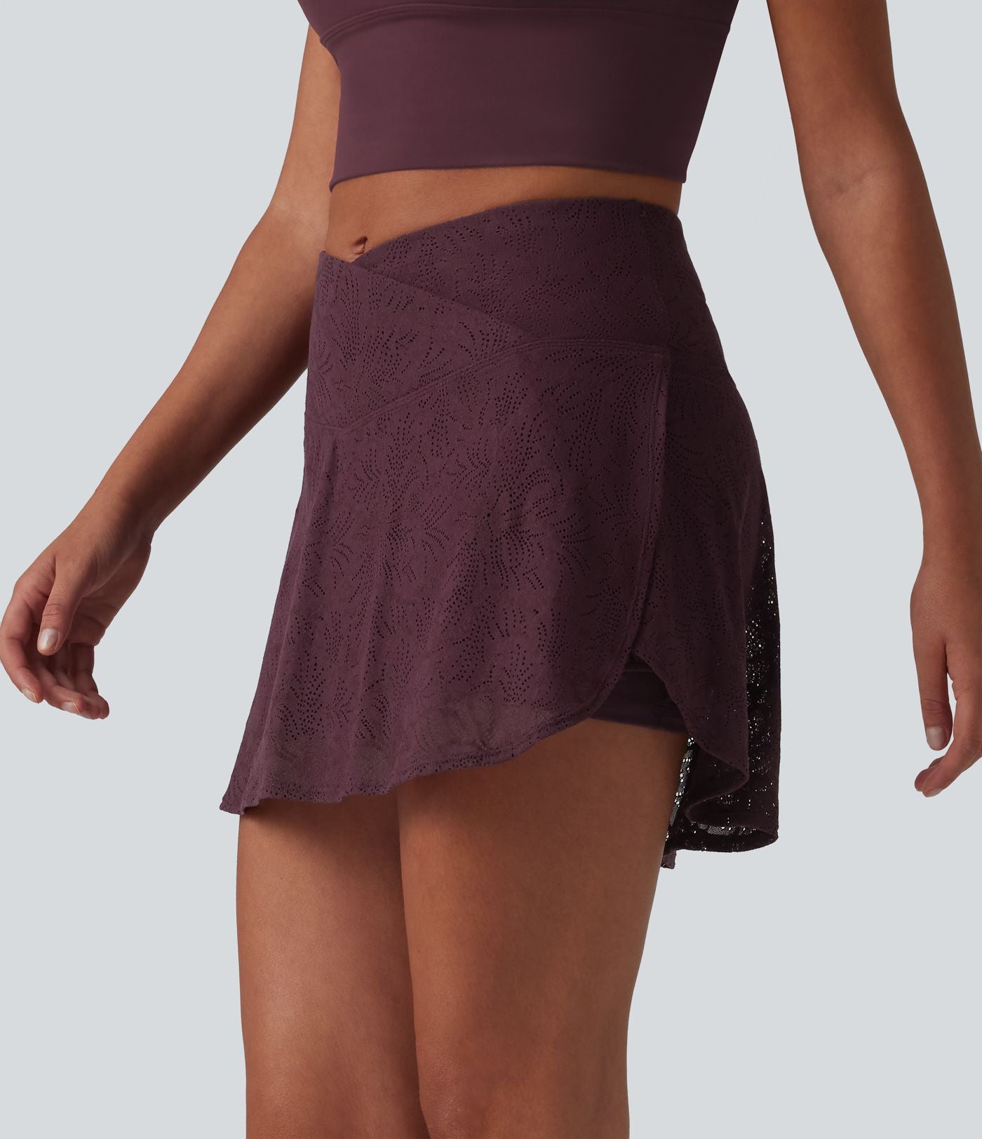 Mini jupe de danse 2 en 1 croisée taille haute en dentelle avec poches