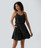 Breezeful™ Robe Casual Plissée à Bretelles Réglables Mini Dos Nu Découpée Poche Latérale Séchage Rapide