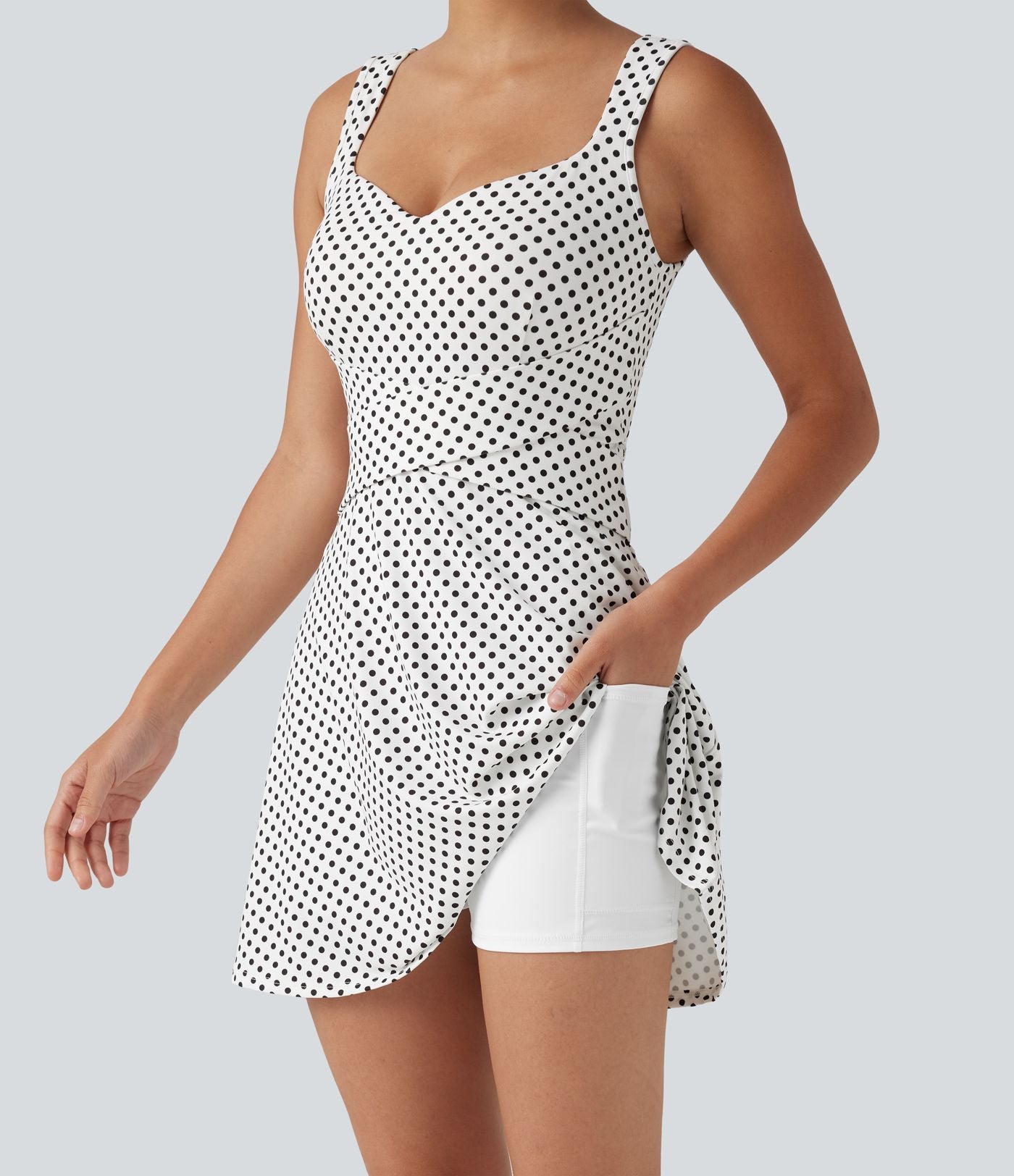 Robe sport de tennis mini 2-en-1 à pois avec brassière intégrée et poches - Édition Easy Peasy