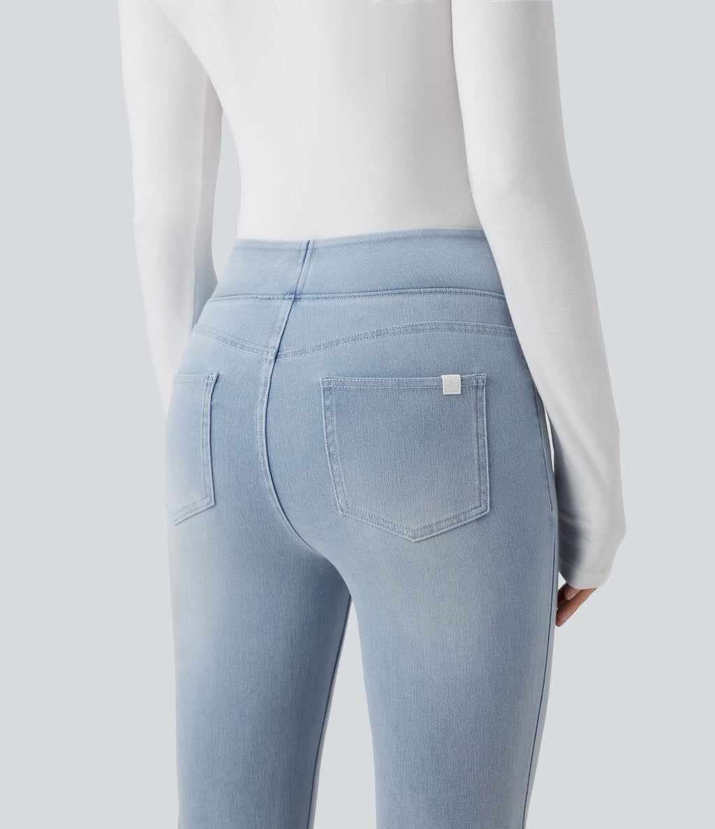 Halara Flex™ Jean bootcut décontracté extensible délavé taille haute à poches multiples