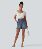 Short en jean décontracté taille haute 7,5 cm avec poches