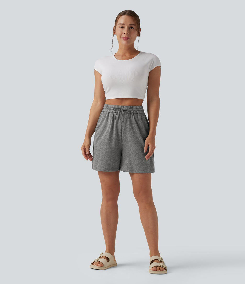 Short ample décontracté taille haute avec cordon de serrage 12,5 cm et poches