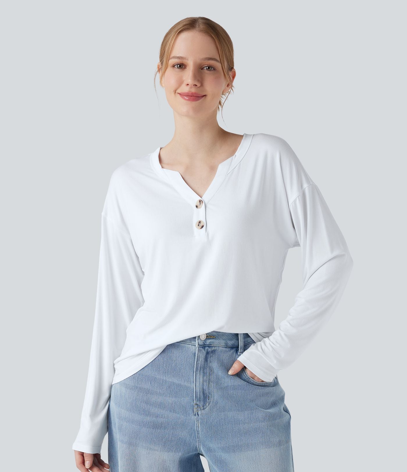 T-shirt col Henley à manches longues
